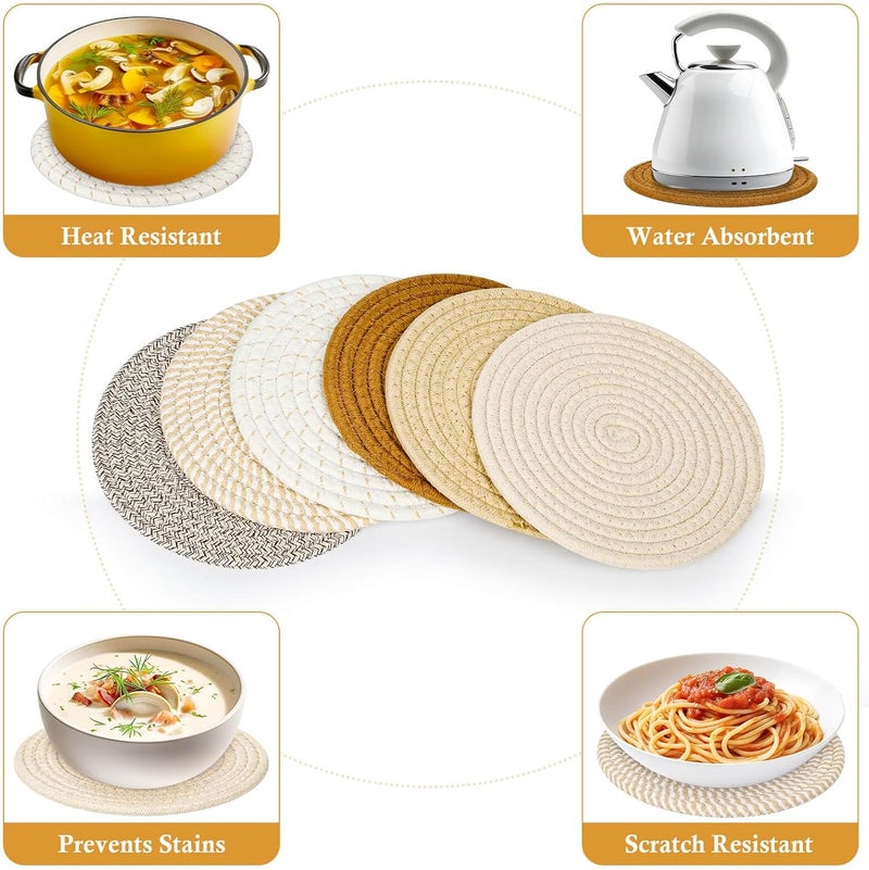 Billbotk Billbotk 8 Trivets for Hot pots and Pans 6 Heat Resistant Hot Pads Pot Holders for Kitchen Hot Plate Mats for Table Kitchen Decor for Counter Home Essentials Farmhouse Brown WT62  - Image 4