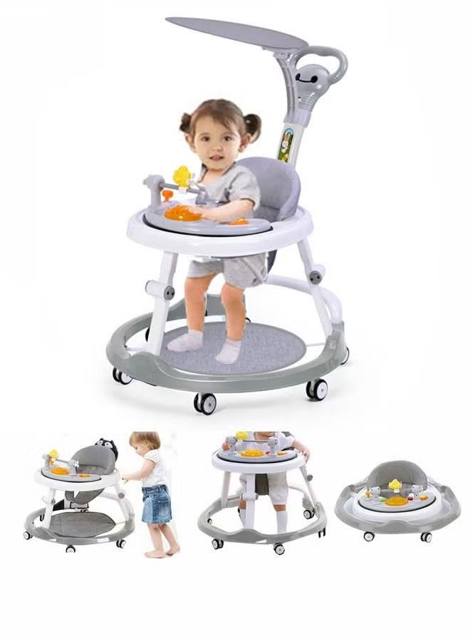 Foldable Multi-Function Baby Walker Baby Walker for Boys and Girls, 3 in 1 Toddler Walker Learning-Seated or Walk-Behind with Adjustable Speed Rear Wheels Safety Bumper and Detachable Seat Cover
