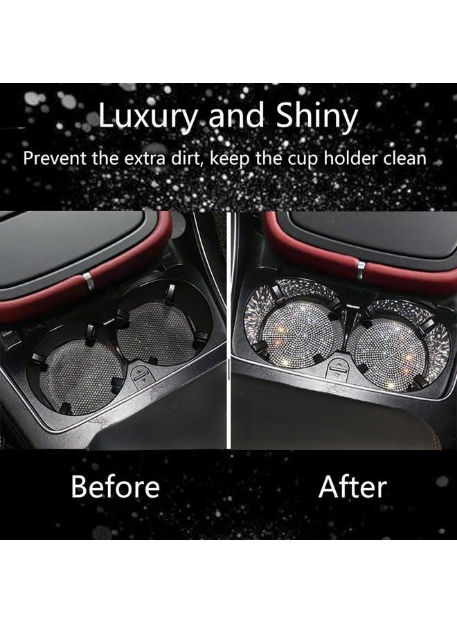NBTEPEM 2pcs Bling Car Cup Holder Coasters & 2pcs Push Start Button , 2.75 inch Anti-Slip Shockproof Universal Vehicle Coasters Insert, Bling Car Interior Accessories for Women Suits for Most Cars (White) - Image 5