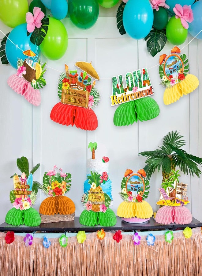 Funmemoir Aloha Retirement Party Decorations - 8pcs Tropical Honeycomb Centerpieces, Beach Themed Hawaiian Luau Happy Farewell Party Supplies With Flamingo - Image 4