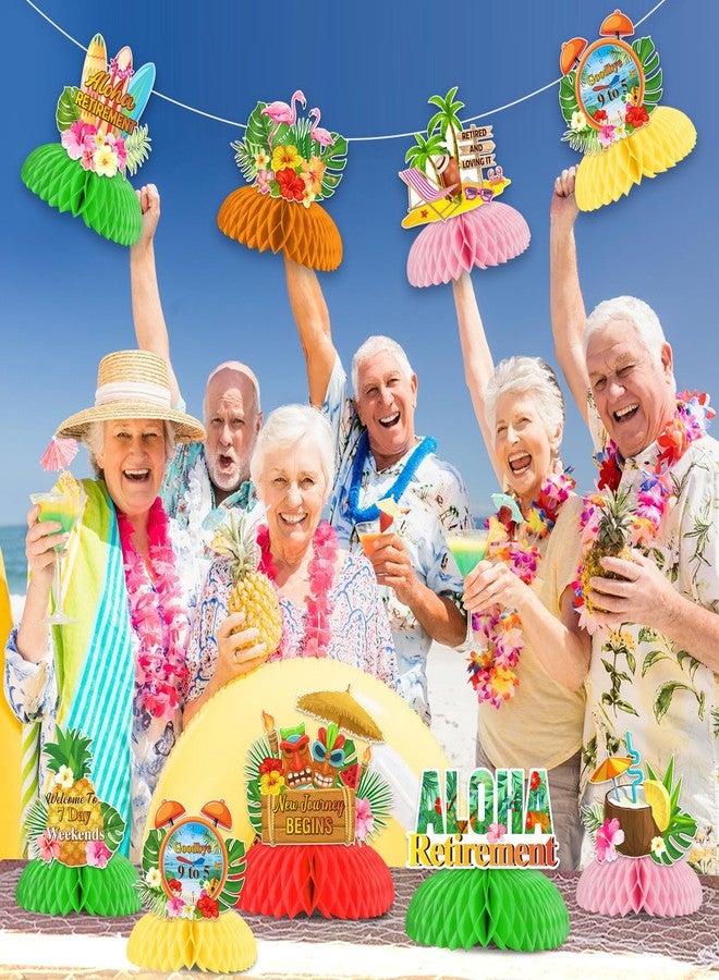Funmemoir Aloha Retirement Party Decorations - 8pcs Tropical Honeycomb Centerpieces, Beach Themed Hawaiian Luau Happy Farewell Party Supplies With Flamingo - Image 3