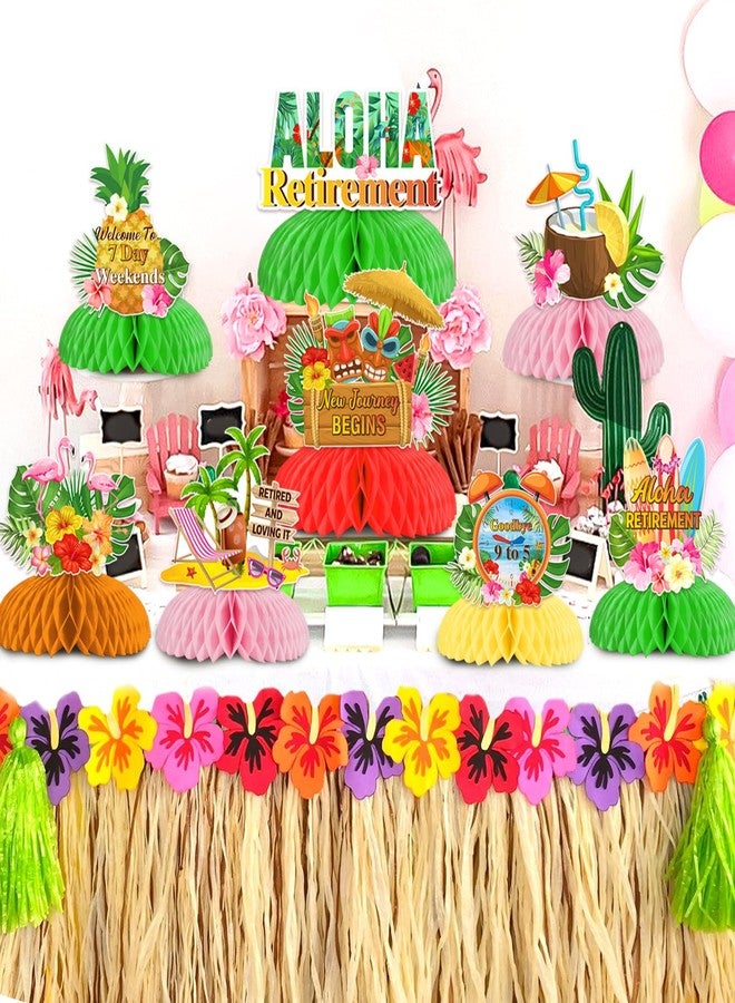 Funmemoir Aloha Retirement Party Decorations - 8pcs Tropical Honeycomb Centerpieces, Beach Themed Hawaiian Luau Happy Farewell Party Supplies With Flamingo - Image 2