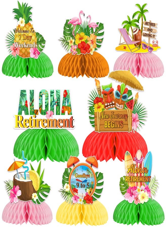 Funmemoir Aloha Retirement Party Decorations - 8pcs Tropical Honeycomb Centerpieces, Beach Themed Hawaiian Luau Happy Farewell Party Supplies With Flamingo - Image 1