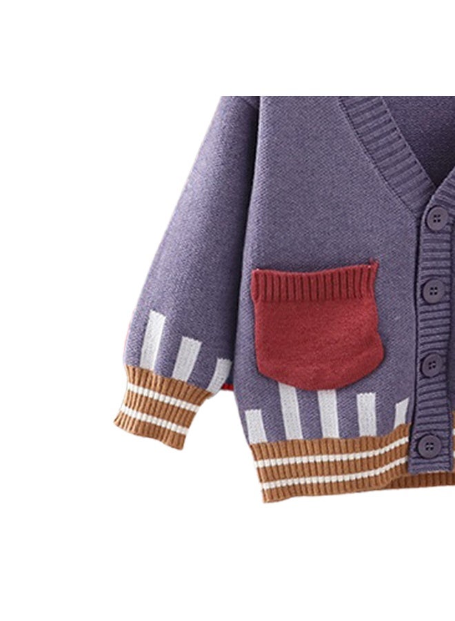 LITTLE SURPRISE BOX Kids Muave Cardigan Sweater V neck with front pockets  - Image 3