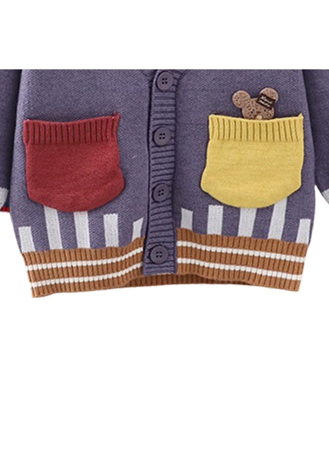 LITTLE SURPRISE BOX Kids Muave Cardigan Sweater V neck with front pockets  - Image 4