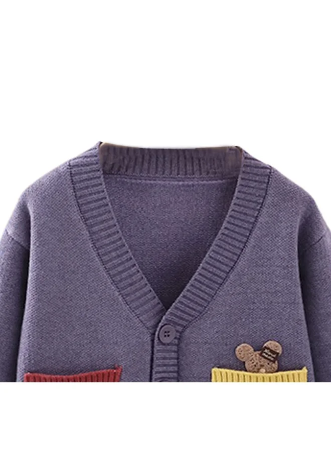 صندوق المفاجآت الصغيرة Kids Muave Cardigan Sweater V neck with front pockets
