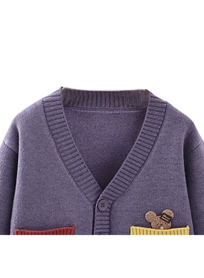 LITTLE SURPRISE BOX Kids Muave Cardigan Sweater V neck with front pockets  - Image 2
