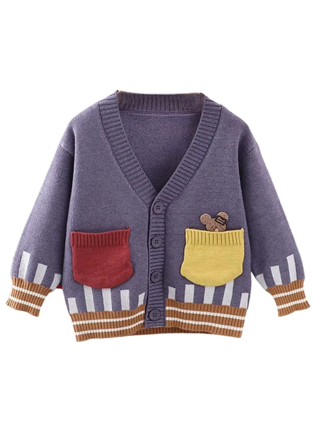 صندوق المفاجآت الصغيرة Kids Muave Cardigan Sweater V neck with front pockets