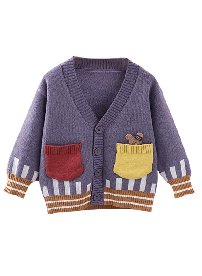 LITTLE SURPRISE BOX Kids Muave Cardigan Sweater V neck with front pockets  - Image 1