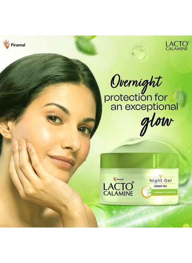 Lacto Calamine Green Tea Night Gel Moisturizer For Women | 50G | Night Cream For Oily Skin With Niacinamide & Glycolic Acid | Lightens Skin Tone & Overnight Hydration | Anti Aging | Sulphate & Paraben Free  - Image 2