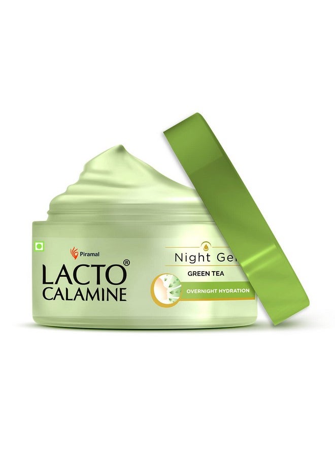 Lacto Calamine Green Tea Night Gel Moisturizer For Women | 50G | Night Cream For Oily Skin With Niacinamide & Glycolic Acid | Lightens Skin Tone & Overnight Hydration | Anti Aging | Sulphate & Paraben Free  - Image 1