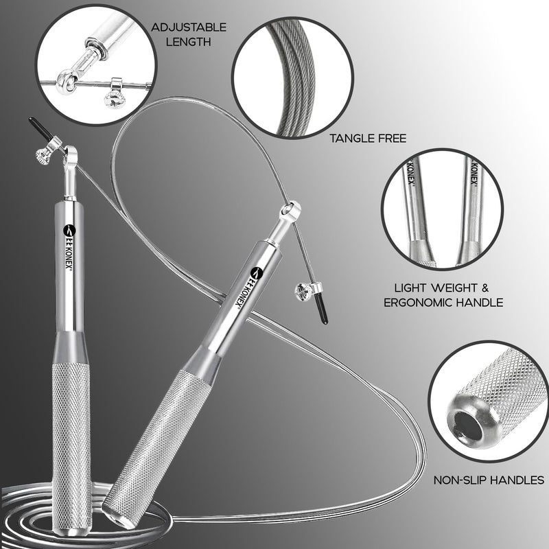 KONEX Adjustable Steel Wire with Durable PVC Material Skipping Rope for Men & Women | Jumping Rope for Fitness, Home & Gym Workouts (Silver) - Image 2