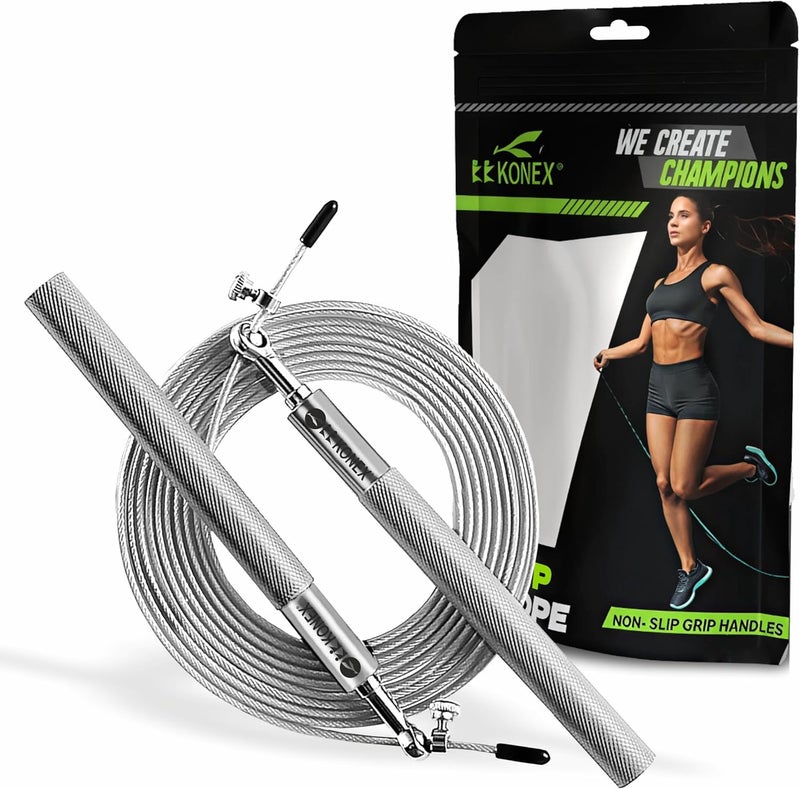 KONEX Adjustable Steel Wire with Durable PVC Material Skipping Rope for Men & Women | Jumping Rope for Fitness, Home & Gym Workouts (Silver) - Image 1