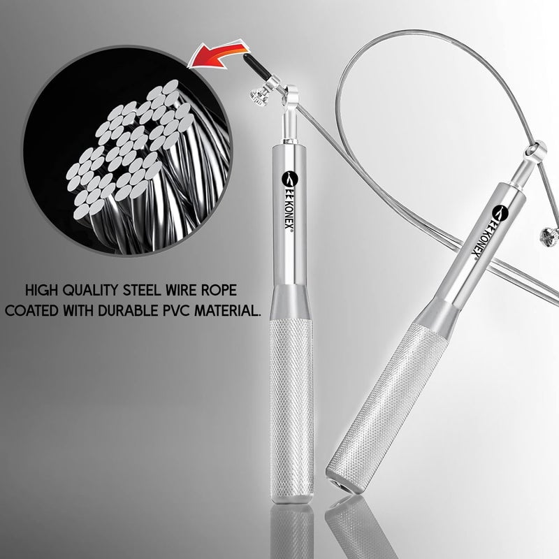 KONEX Adjustable Steel Wire with Durable PVC Material Skipping Rope for Men & Women | Jumping Rope for Fitness, Home & Gym Workouts (Silver) - Image 3