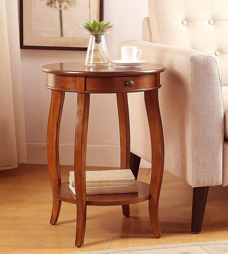 DDS Dream Decor Shoppee Wooden Console Table Corner Side Table Side Stool with Drawer Chest of Drawers Bedside Table Retro Bedside Table Coffee Table and Storage Table Space Seving (Walnut) - Image 1