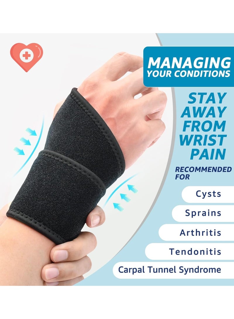 طقم قطعتين من دعامة الرسغ – أربطة رسغ قابلة للتعديل لتخفيف ألم متلازمة النفق الرسغي، التهاب الأوتار، التواءات الرسغ – دعم يومي ورياضة للرجال والنساء – مناسبة لليد اليمنى واليسرى – لون أسود - Image 5