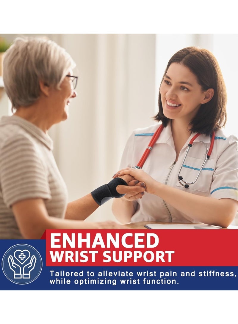 طقم قطعتين من دعامة الرسغ – أربطة رسغ قابلة للتعديل لتخفيف ألم متلازمة النفق الرسغي، التهاب الأوتار، التواءات الرسغ – دعم يومي ورياضة للرجال والنساء – مناسبة لليد اليمنى واليسرى – لون أسود - Image 4