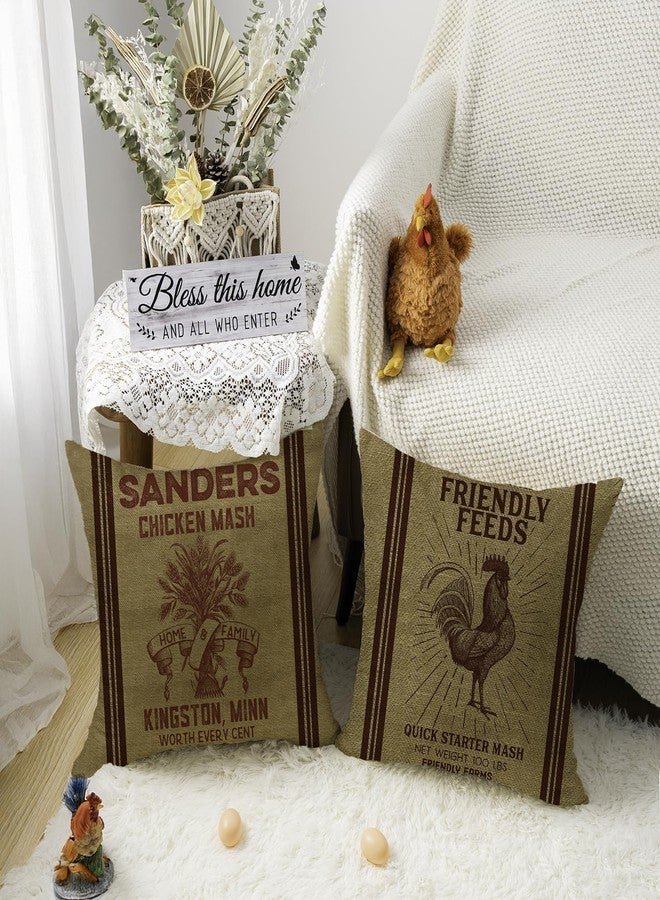 Faromily Vintage Farmhouse Animal Pillow Covers 18x18 Set of 4 Retro Farmer's Market Truck Rooster Sheep Feed Seed Premium Poultry Farm Home Décor Throw Pillow Case Cushion Cover for Sofa (18" X 18") - Image 2
