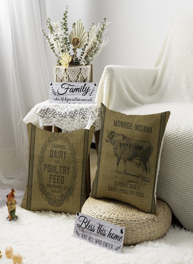 Faromily Vintage Farmhouse Animal Pillow Covers 18x18 Set of 4 Retro Farmer's Market Truck Rooster Sheep Feed Seed Premium Poultry Farm Home Décor Throw Pillow Case Cushion Cover for Sofa (18" X 18") - Image 5