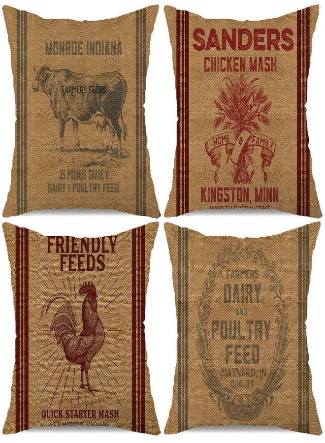 Faromily Vintage Farmhouse Animal Pillow Covers 18x18 Set of 4 Retro Farmer's Market Truck Rooster Sheep Feed Seed Premium Poultry Farm Home Décor Throw Pillow Case Cushion Cover for Sofa (18" X 18") - Image 1