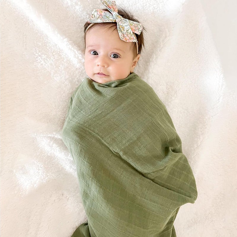 LifeTree Muslin Swaddle Blankets Baby Swaddling Wrap Nursery Receiving Blanket for Boys  Girls 70 Viscose from Bamboo and 30 Cotton Large 47 x 47 inches Mallard DuckOlive Green - Image 3