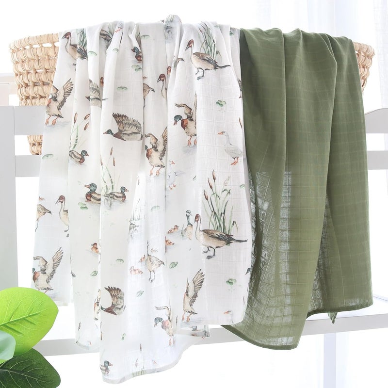 LifeTree Muslin Swaddle Blankets Baby Swaddling Wrap Nursery Receiving Blanket for Boys  Girls 70 Viscose from Bamboo and 30 Cotton Large 47 x 47 inches Mallard DuckOlive Green - Image 5