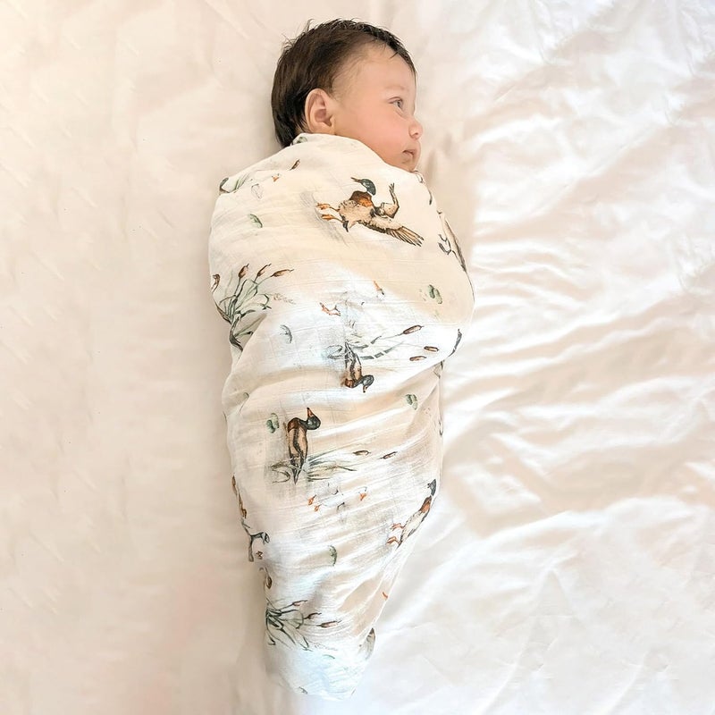 LifeTree Muslin Swaddle Blankets Baby Swaddling Wrap Nursery Receiving Blanket for Boys  Girls 70 Viscose from Bamboo and 30 Cotton Large 47 x 47 inches Mallard DuckOlive Green - Image 2