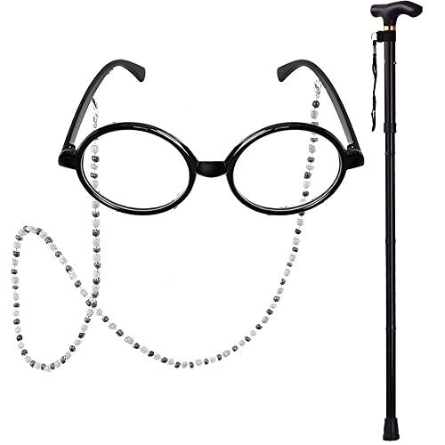 EBYTOP 100 Days of School Costume for Kids 100th Day Halloween Old Lady Costume Dress up Granny Wig Grandma Glasses Cane,1-WH 4-6 Years - Image 5