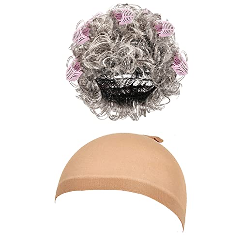 EBYTOP 100 Days of School Costume for Kids 100th Day Halloween Old Lady Costume Dress up Granny Wig Grandma Glasses Cane,1-WH 4-6 Years - Image 4