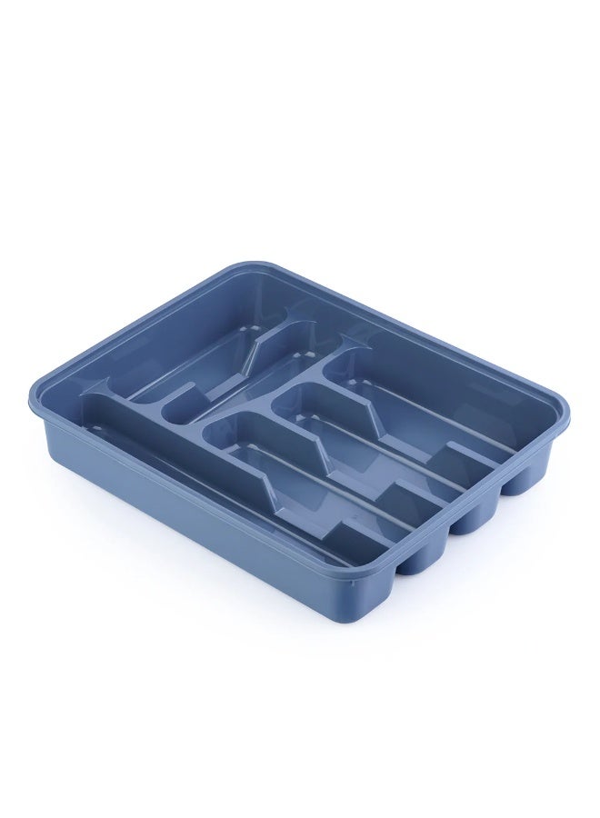 Cutlery Drawer Organizer Tray Blue – Large Kitchen Utensil Storage Box with Multiple Compartments, Durable Plastic Drawer Divider for Spoons, Forks, Knives, Cutlery & Kitchen Accessories, 38 x 30 x 7 cm