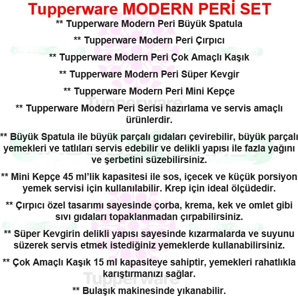 Tupperware Modern Fairy Kitchen Utensils 5 Pieces Spoon Scoop Colander Beater Spatula