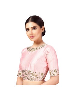 Studio Shringaar Studio Shringaar Women's Readymade Art Silk Embroidered Saree Blouse with Elbow Length Sleeves (Light Pink, 42)  - Image 5