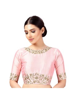 Studio Shringaar Studio Shringaar Women's Readymade Art Silk Embroidered Saree Blouse with Elbow Length Sleeves (Light Pink, 42)  - Image 4