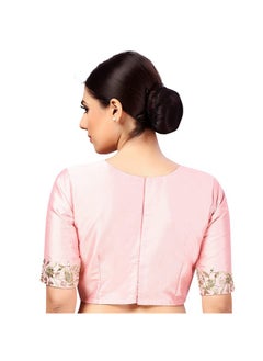Studio Shringaar Studio Shringaar Women's Readymade Art Silk Embroidered Saree Blouse with Elbow Length Sleeves (Light Pink, 42)  - Image 2