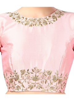 Studio Shringaar Studio Shringaar Women's Readymade Art Silk Embroidered Saree Blouse with Elbow Length Sleeves (Light Pink, 42)  - Image 3