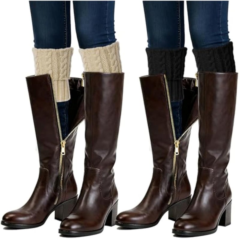 زوجان من الجوارب الطويلة الشتوية من واي واي موبت، جوارب قصيرة للنساء من الكروشيه لتدفئة الساق، هدايا علوية - Image 1