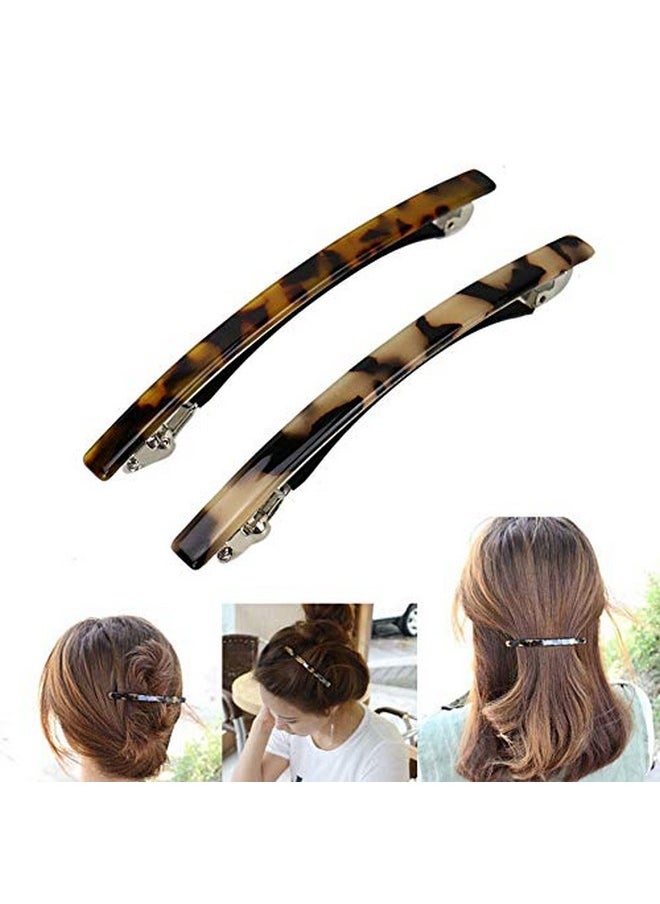 DonLeeving Luckycivia 2 Pack Hair Barrette Long And Thin Handmade Celluloid Onyx Hair Clip Elegant Automatic Hair Clip Barrette Ponytail Holders For Women/Girls 4 Inches  - Image 1