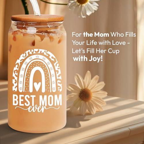 HEXMOZ Mothers Day Gifts for Mom from Daughter, Son, Kids - First Mothers Day Gifts for New Mom, Wife, Mama from Husband - 1st Mother's Day Present Ideas - 16oz Glass Drinking Cup With Straws Gift Box - Image 4