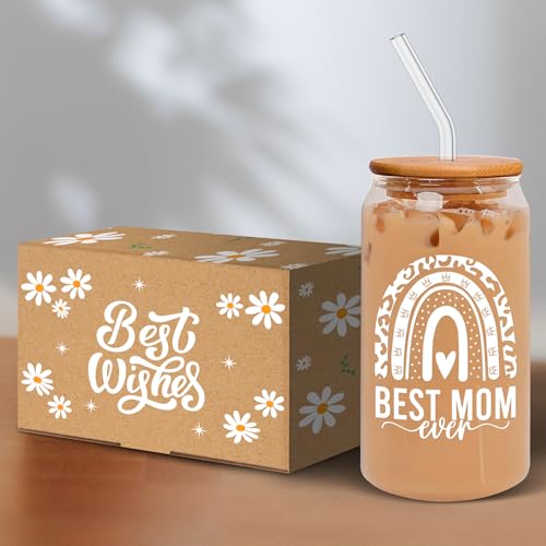 HEXMOZ Mothers Day Gifts for Mom from Daughter, Son, Kids - First Mothers Day Gifts for New Mom, Wife, Mama from Husband - 1st Mother's Day Present Ideas - 16oz Glass Drinking Cup With Straws Gift Box - Image 3