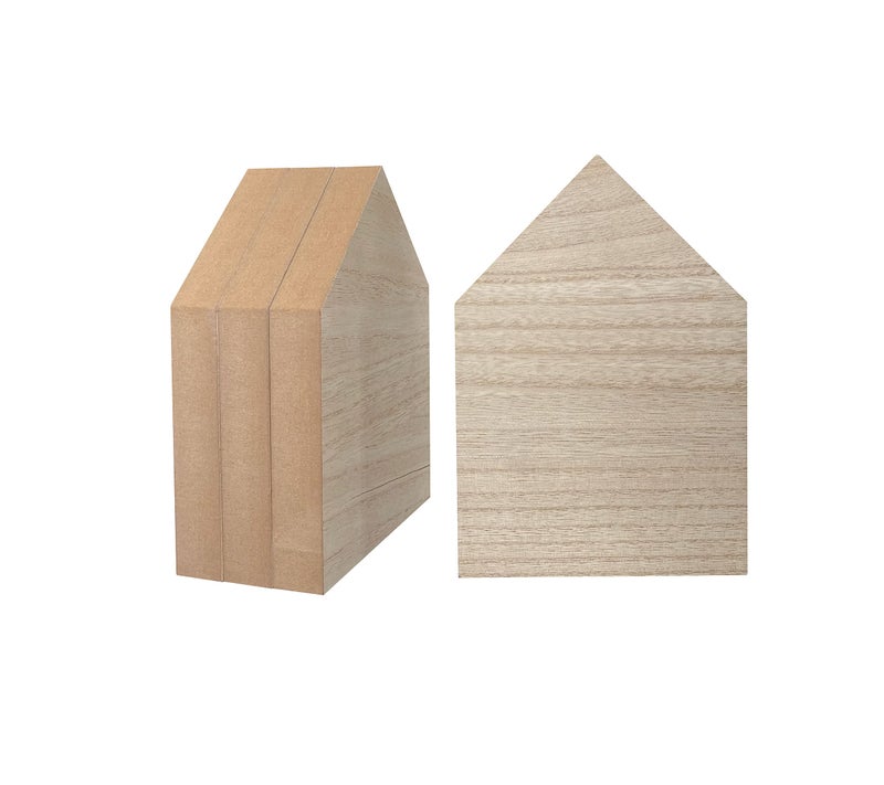4 Pack 8 Inch Wooden House Shape Block Unfinished Wood Farmhouse Cutouts Tabletop for DIY Crafts Memorial Sign1 Inch Thick MDF