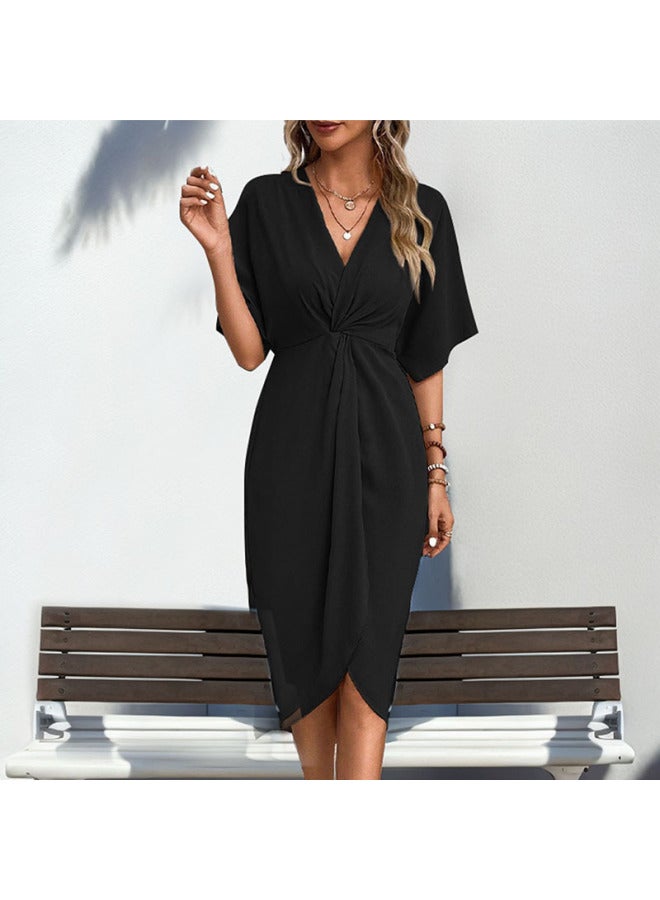 Song Feng Ya Best Casual Dating Minimalist Style Raglan Sleeve Solid Color Irregular Dress - Image 1