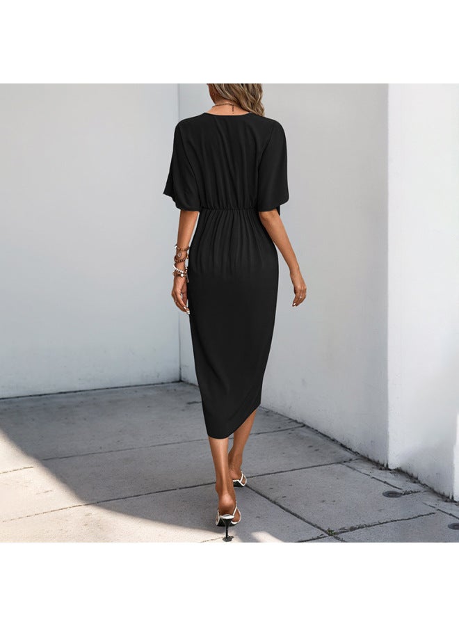 Song Feng Ya Best Casual Dating Minimalist Style Raglan Sleeve Solid Color Irregular Dress - Image 4