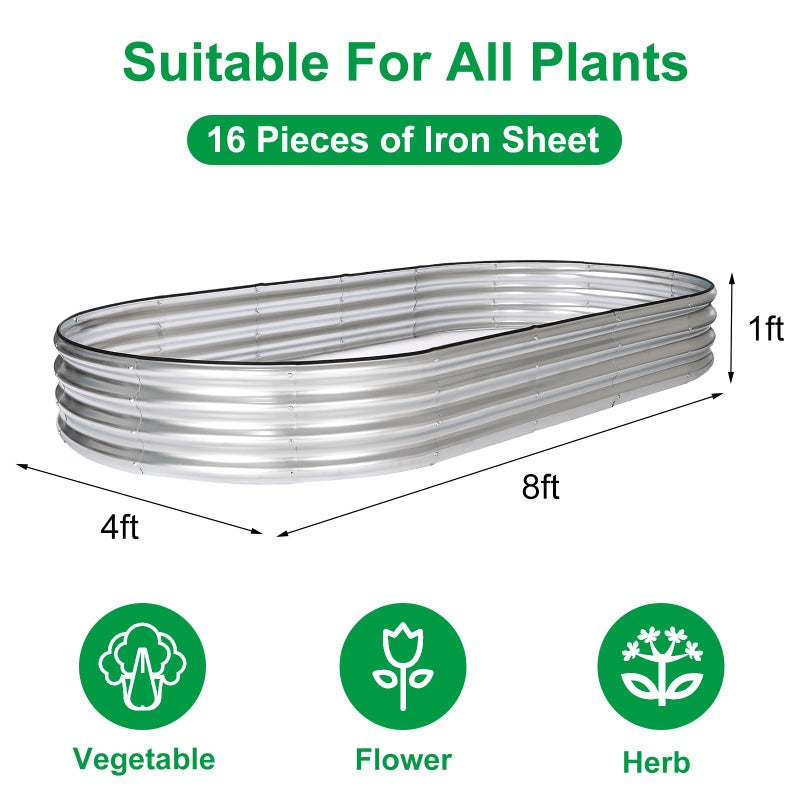 JERIA 8Ã—4Ã—1ft Oval Raised Garden Bed,Galvanized Raised Garden Bed Kit Outdoor Metal Gardening Planter Box for Vegetable, Fruits, Flowerï¼ŒHerbs - Image 2