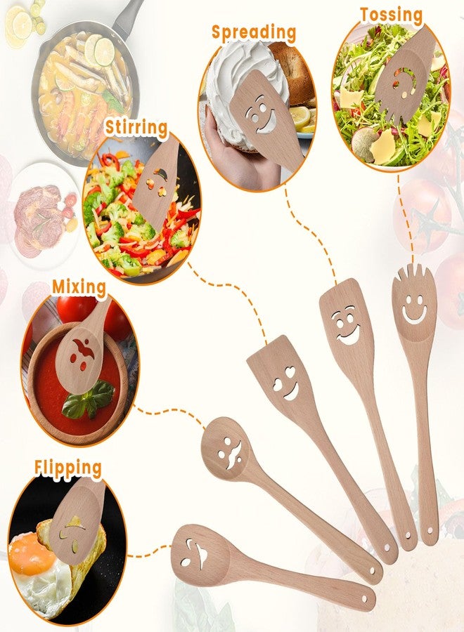 HansGo مجموعة 5 قطع من ملاعق الخشب HANSGO للطهي، مجموعة أدوات خشبية مضحكة مع وجوه مبتسمة، ملحقات مطبخ لطيفة، أفضل هدايا للطهي لمناسبات الانتقال والزفاف والعطلات - Image 3