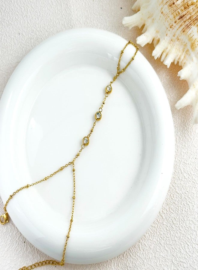 HTH Hand Chain Bracelet for Women Rhinestone Finger Ring Bracelet Hand Chain Adjustable Summer Finger Jewelry(Gold) - Image 4