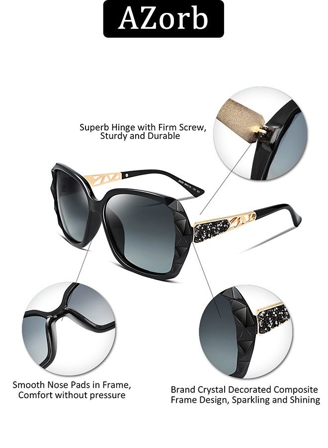 AZorb Sunglasses Women Butterfly Artistic Frame Diamond Decoration Sun Glasses for Women UV400 Protection Polarized Ladies Fashion Sunglass High Quality Women's Sunglasses Black - Image 3