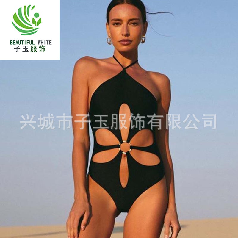 New Fashion Solid Color Strap Backless One-Piece Ladies Bikini Swimsuit - Image 2