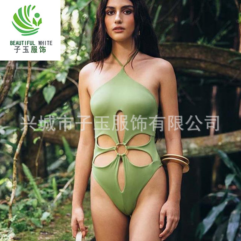 New Fashion Solid Color Strap Backless One-Piece Ladies Bikini Swimsuit - Image 3