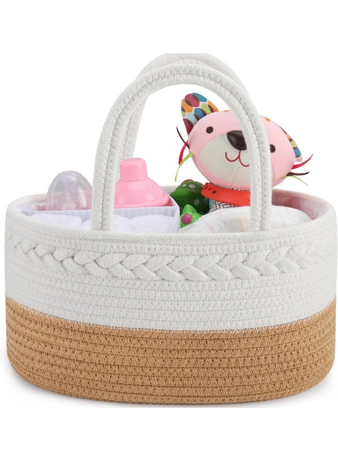ABenkle ABenkle Baby Diaper Caddy, Nursery Storage Bin and Car Organizer for Diapers Wipes, Cotton Rope Basket Changing Table Caddy  - Image 1