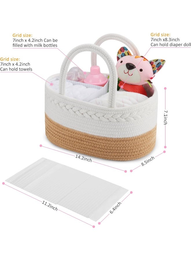 ABenkle ABenkle Baby Diaper Caddy, Nursery Storage Bin and Car Organizer for Diapers Wipes, Cotton Rope Basket Changing Table Caddy  - Image 3